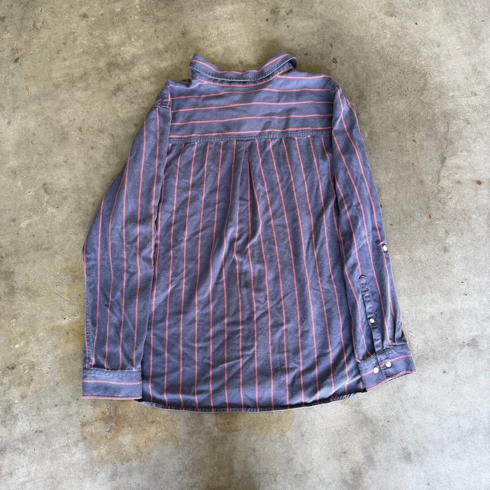 LL Bean Soft Washed Utility Shirt Tencell Darkest Indigo Stripe Woman’s XL - Picture 4 of 5